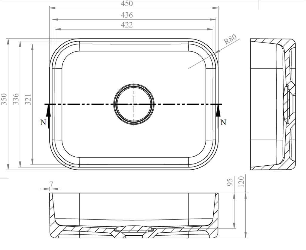 SURFACE BASIN RECTANGULAR WHITE MAT (9) INCL. SIPHON