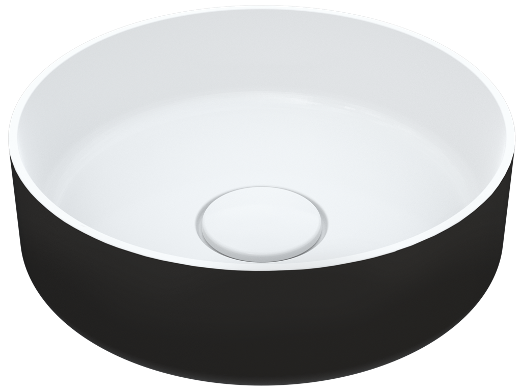 SURFACE BASIN ROUND WHITE MAT/BLACK GLOSSY (9) INCL. SIPHON